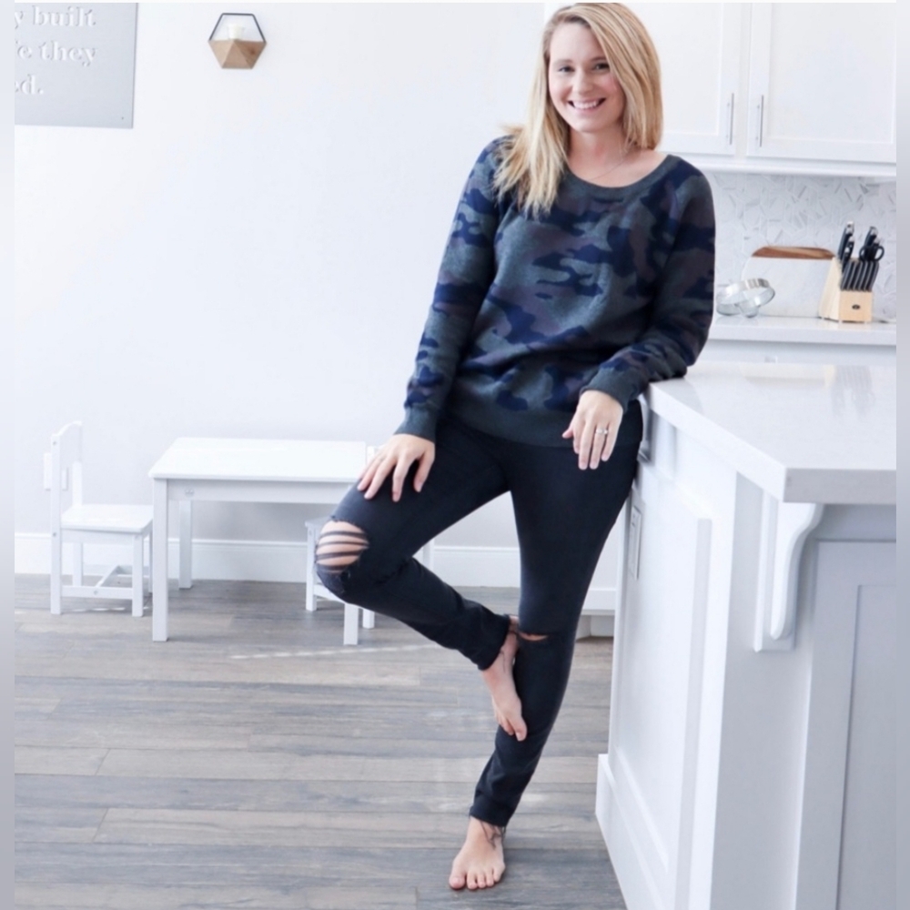 Stitches & Stripes Wynona Scoop Neck Dark Camo Lrg Cotton Blend Pullover Sweater